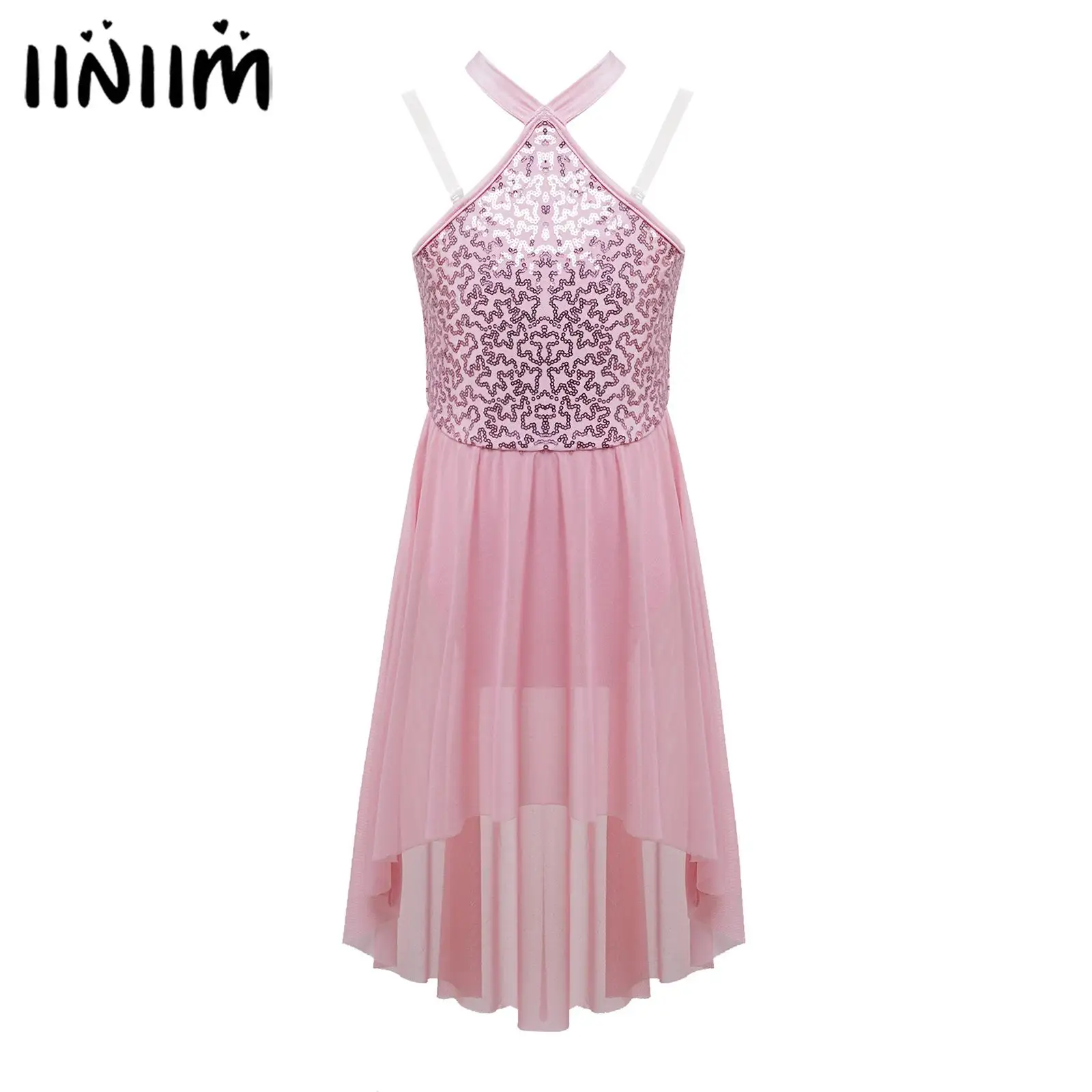 

iiniim Kids Girl Stylish Clothing Ballet Dance Dress Sleeveless V Shape Halter Neck Hollow Back Irregular Hem Ballet Dance Dress