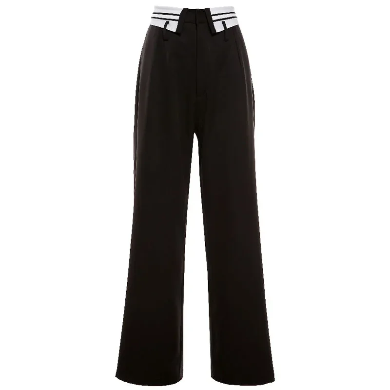 Autumn Women's High-waisted Loose-fitting Wide-leg Pants Design Sense Stripe Stitching Thin Section All-match Casual Trousers