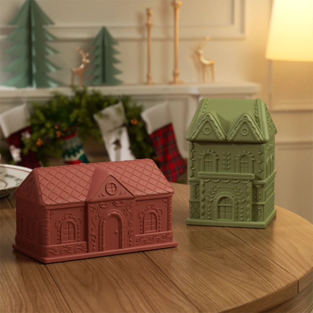 Weihnachten süße Lebkuchen Cottage Kerze Glas Silikonform DIY handgemachte Beton Jesmonite Kerze Gefäß Form – Detail 7