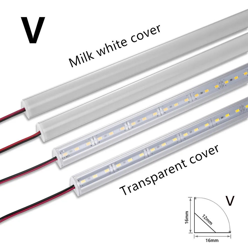 Bande rigide en aluminium pour éclairage intérieur, canal LED plat en forme de U ou de V, SMD5730, 36 gibles, DC12V, 50cm, 20 pouces, 1-20 pièces