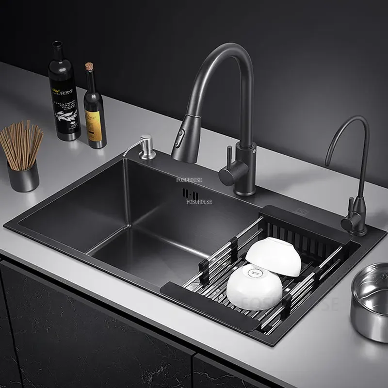 Black Nano Kitchen Sinks Bathroom Sink Stainless Steel Single-slot Undercounter Basin Washbasin Modern Home Kitchen Accessories 4