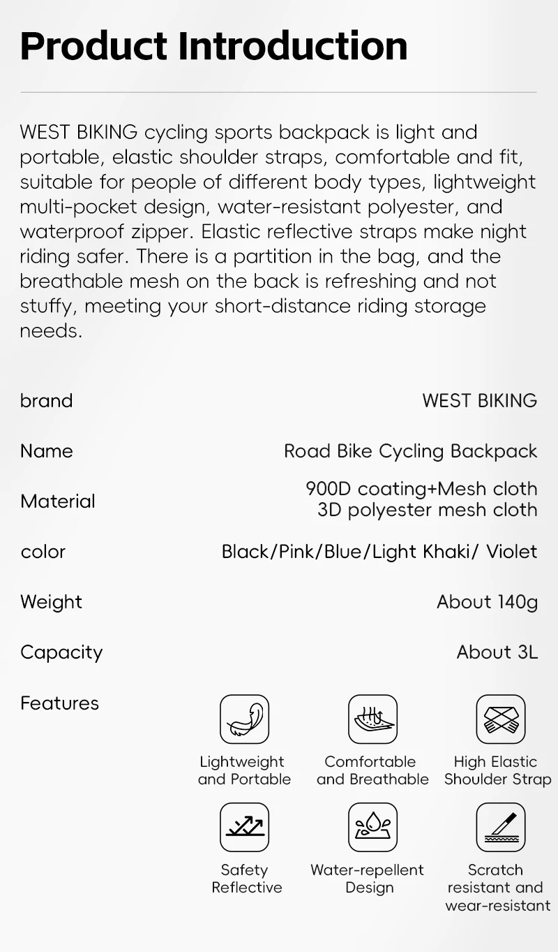 WEST BIKING Leichter Fahrradrucksack 3L Outdoor Lauf- Wander- Kletter-Aufbewahrungstasche Wasserdichte Fahrradtasche Fahrradzubehör – Detail 3