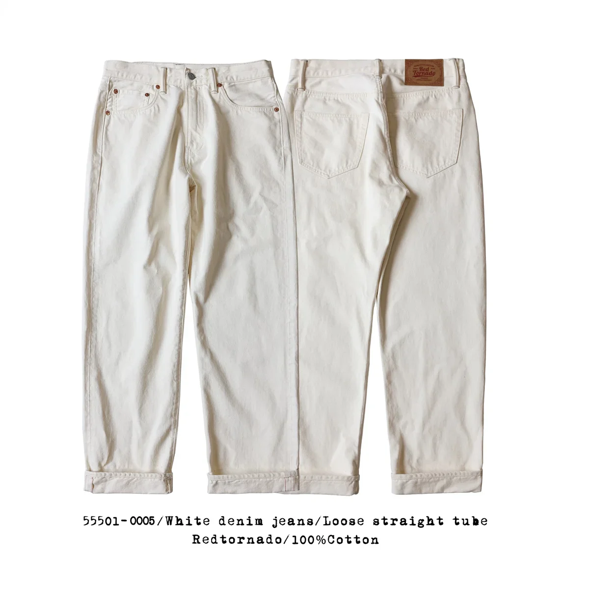Red Tornado 55501 White Relaxed Straight Men's Jeans Rugged Style 14oz Selvedge Denim Pants 5