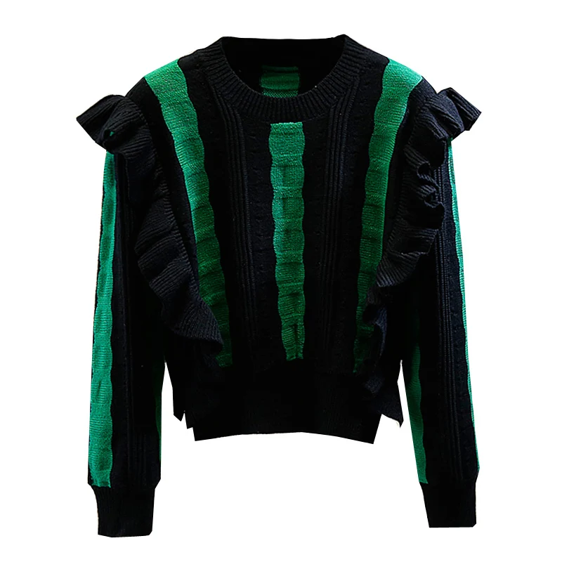 Stylish Ruffles Short Sweater Crop Tops Women 2023 AutumnNew Arrival Long Sleeve O-neck Chic Vintage Streetwear Jumper Knitwear