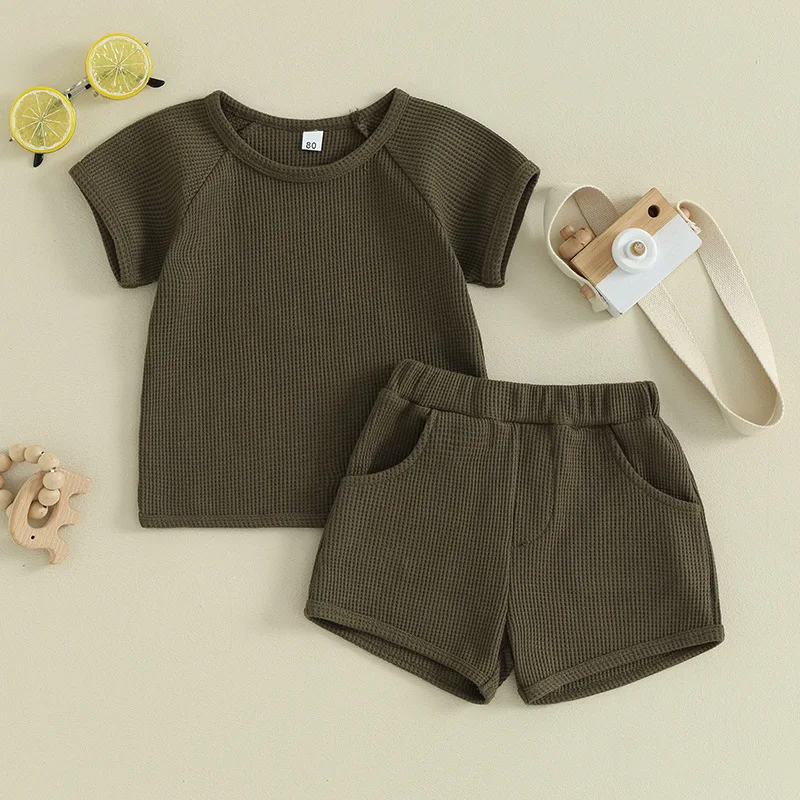 Kids Waffle Tracksuit Set Summer Clothing