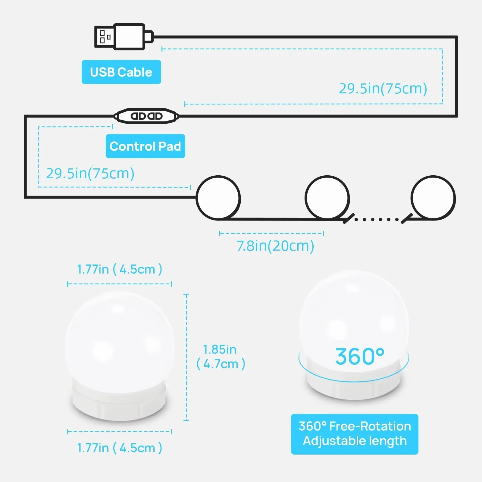 LED Makeup Mirror Light Bulbs USB Charging Vanity Makeup Mirror Lights Bathroom Dressing Table Lighting Dimmable