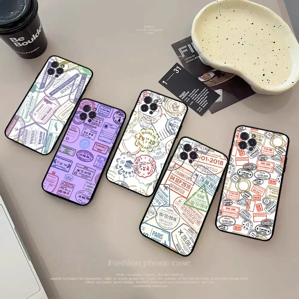 

Passport Travel Stamps Phone Case Silicone Soft for iphone 15 14 13 12 11 Pro Mini XS MAX 8 7 6 Plus X XS XR Cover