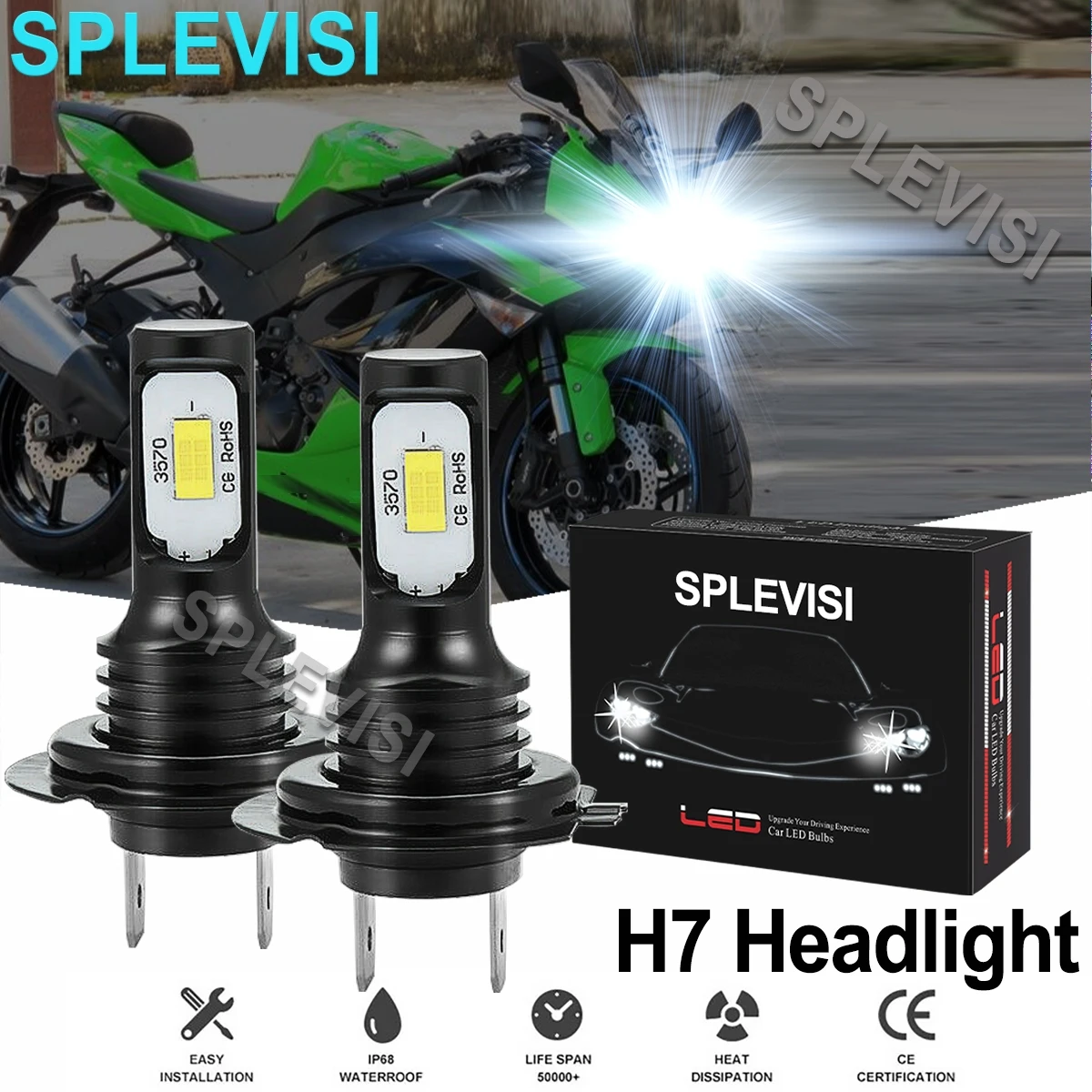 

2x70W white Motorcycle LED Headlight For Kawasaki Ninja ZX6R ZX636C 2003-2005 2006 ZX636E 2013 2014 ZX6R ZX636F ABS 2013-2015