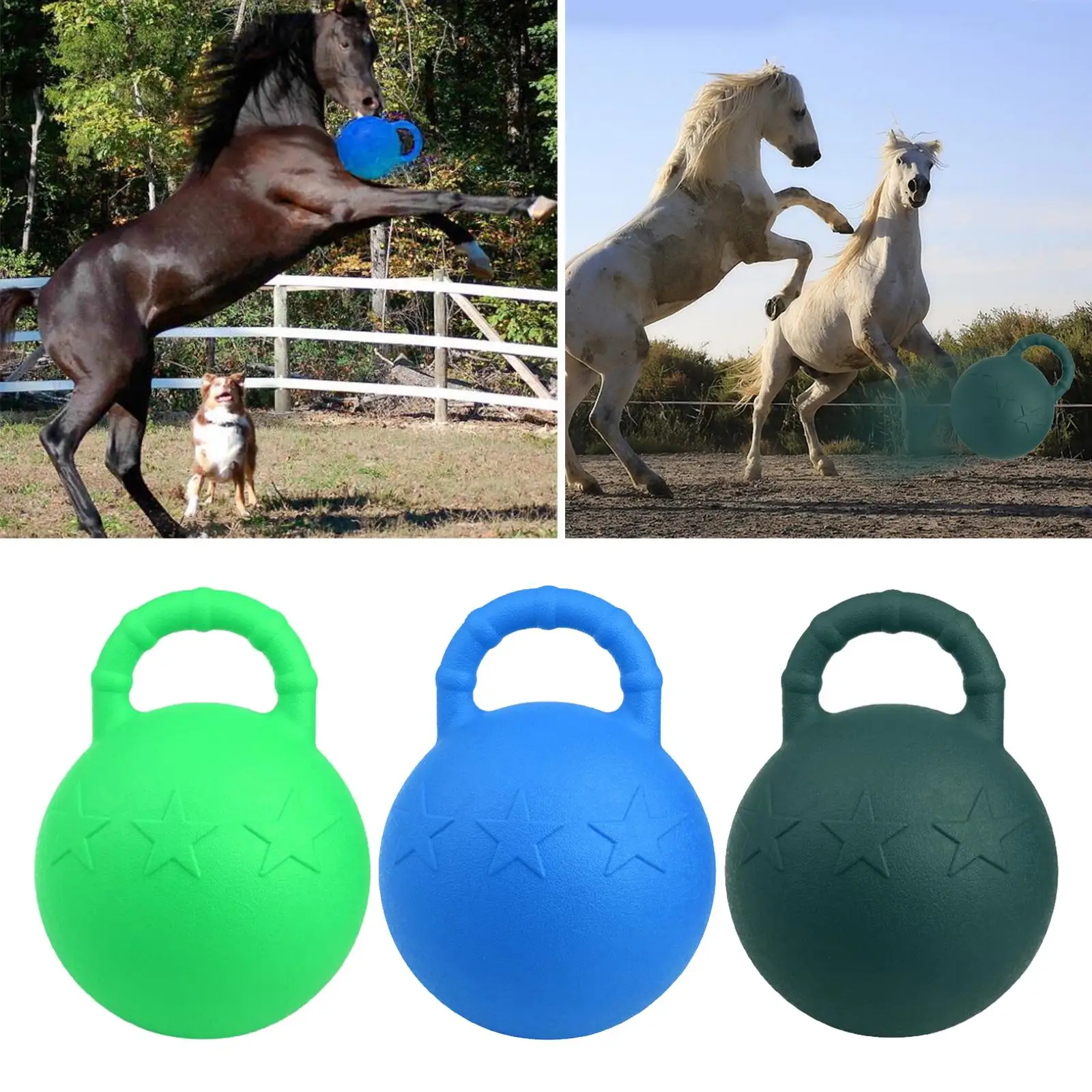 Equine Play Ball Anti Burst 25cm Horse Dogs Soccer Ball Herding with Handle 2