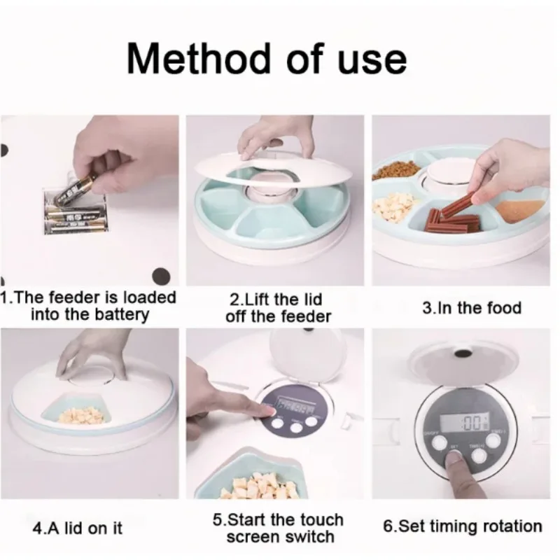 Pet Automatic Feeder Portion Control Digital Timer Detachable Dogs Cats Anti Slip 6 Meal Trays with Voice Dry Wet Food Feeding