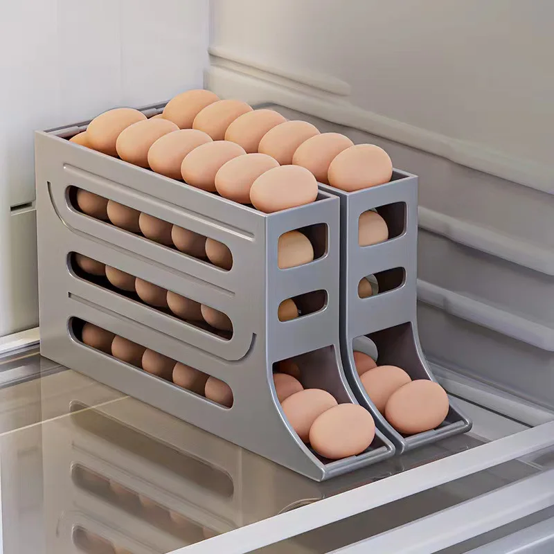 Rolling Egg Organiser 4 Tier Refrigerator Storage Racks Stepped Large Capacity Refrigerator Egg Dispenser Food Grade Egg Tray 6