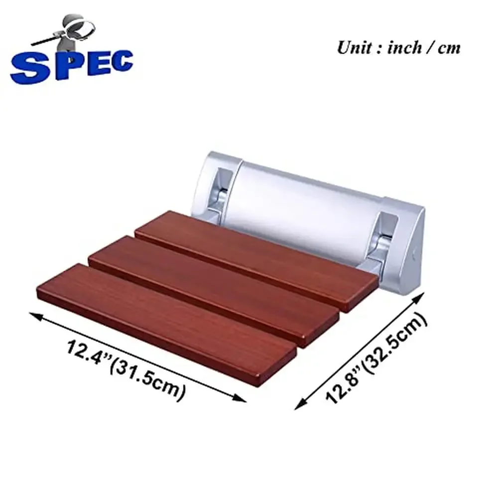 Folding Shower Seat Red Sandalwood Water-Repellent Lacquer Bathroom Bench Wall Mounted Stool 90° Foldable High-End Furniture 4