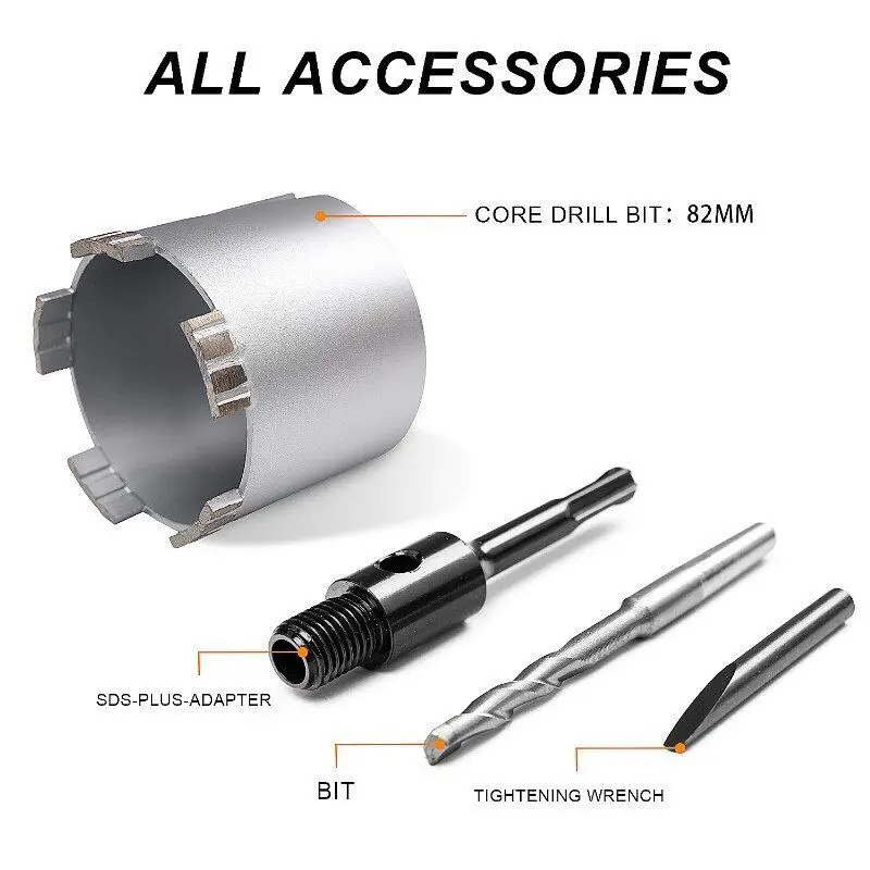 HERZO 82mm Diamond Core Drill Bit Hole Cup 5T Cutter Accessories Cutting For Hammer Drill Stone Drilling Tool