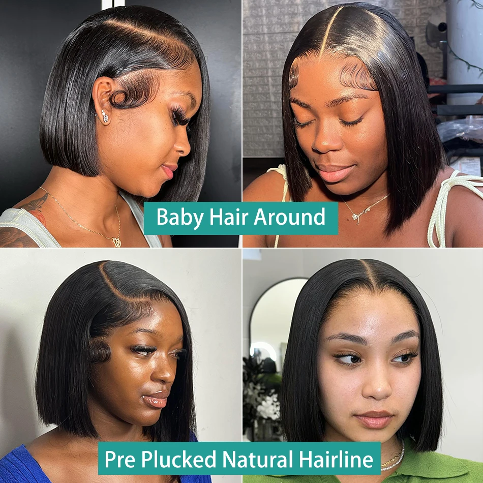 Bone Straight Bob 200% 13x6 Lace Front Human Hair Wigs 13x4 Lace Frontal Wig Transparent 5X5 Closure Brazilian Remy Hair