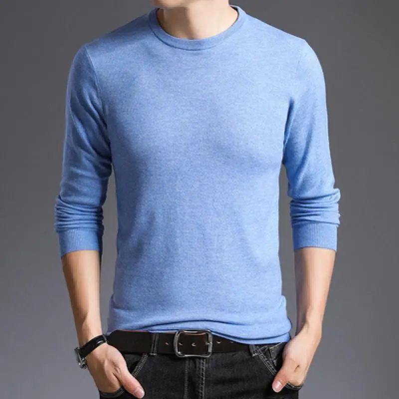 

2022 Autumn New Men's Round Neck Knitted Pullover Business Casual Solid Color Sweater Bottoming Shirt Male Brand Clothes