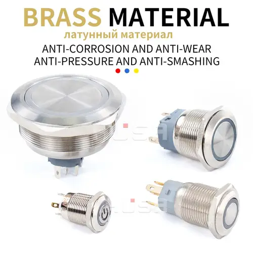 12 16 19 22mm With Wire Waterproof Metal Push Button Switch  LED Ring/Power Light Momentary Latching   5/12/24/220V silver1NO1NC - Image 5