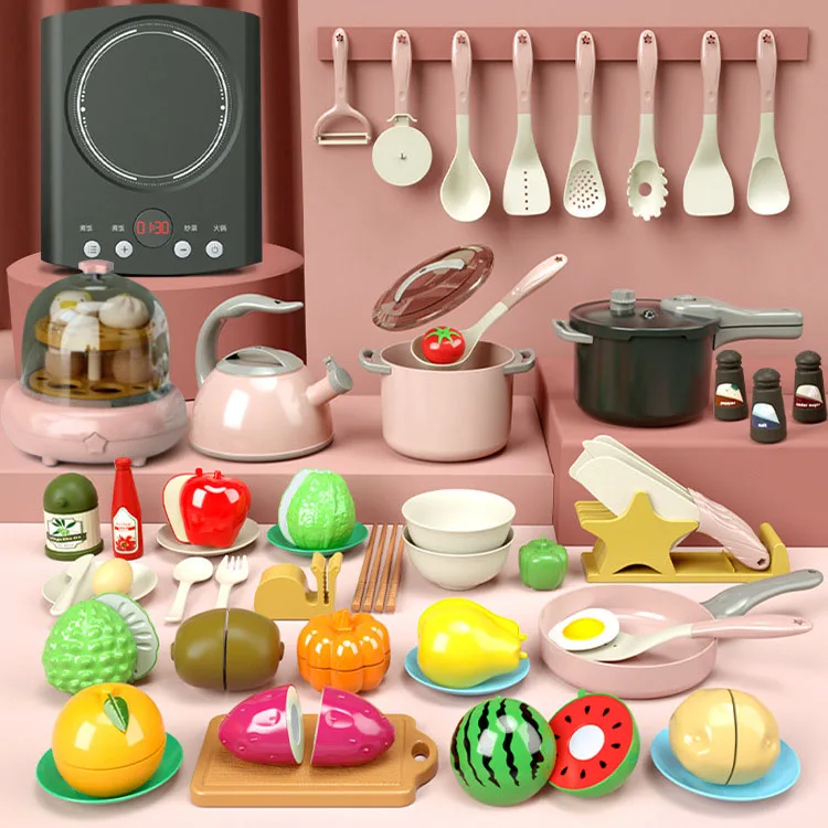 

Toddler Kitchen Accessories set Toy Play Food Fruits Vegetables Pans Utensils Fake Play Kitchen Toys Gifts for Girls Boys
