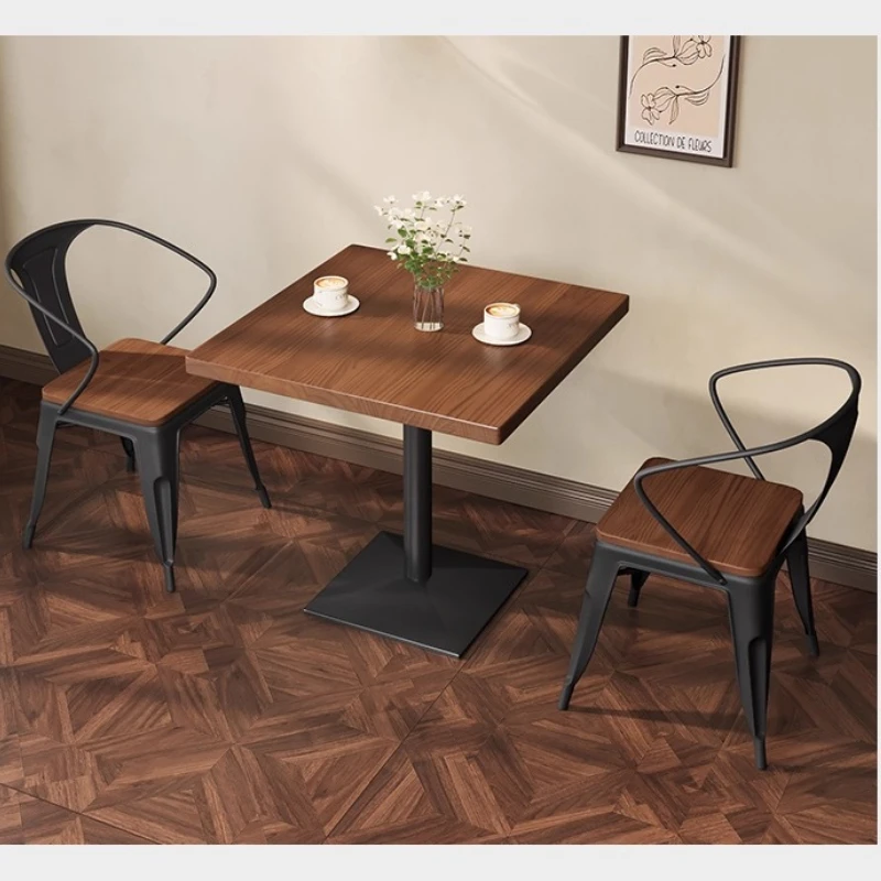 Coffee Shop Bar Restaurant Solid Wood Dining Table and Chair Set Commercial Two Person Square Single Leg Table Modern Furniture