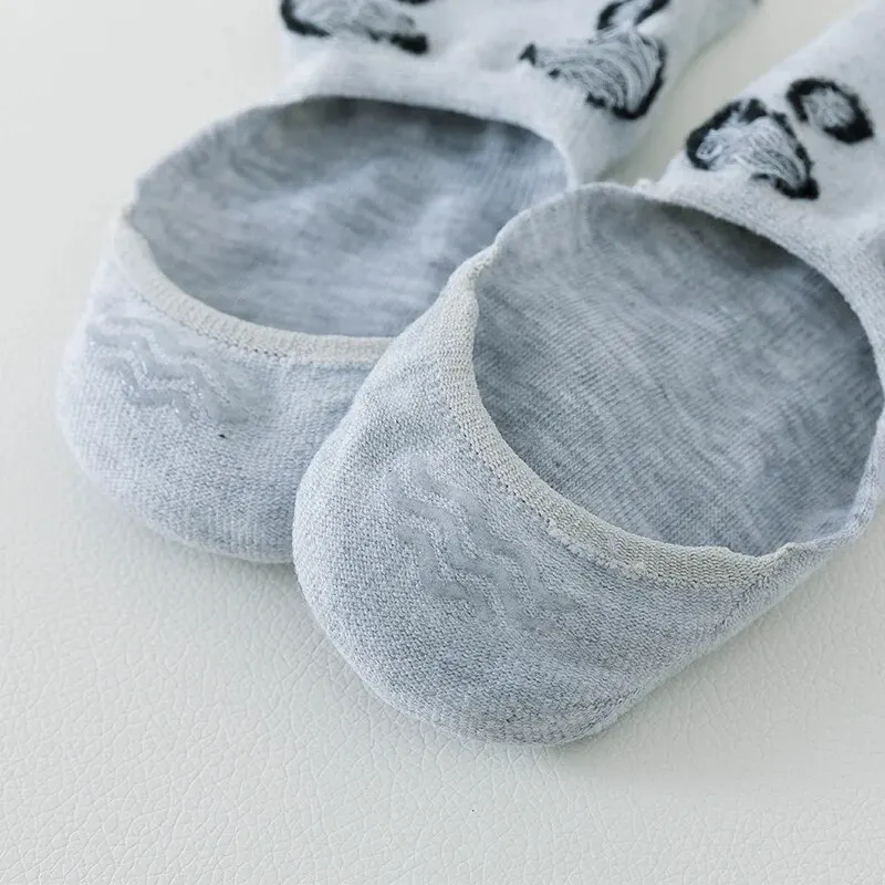 5 Pairs of WOMEN'S Invisible Socks, Slippers, Cotton Animal Anti Slip Summer Ankle Socks, Casual Breathable Thin Boat Socks