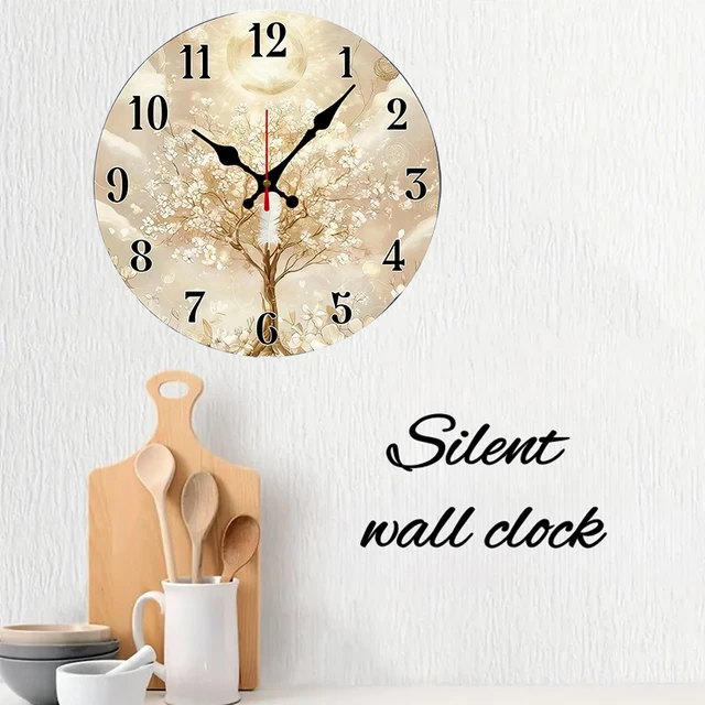 Ethereal Floral Tree Wooden Round Silent Wall Clock 3
