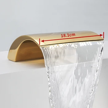 Gold/Matte สีดำอ่างอาบน้ำน้ำตก Spout อ่างอาบน้ำ Waterfall Inlet ก๊อกน้ำฝักบัววาล์วสแตนเลส 8