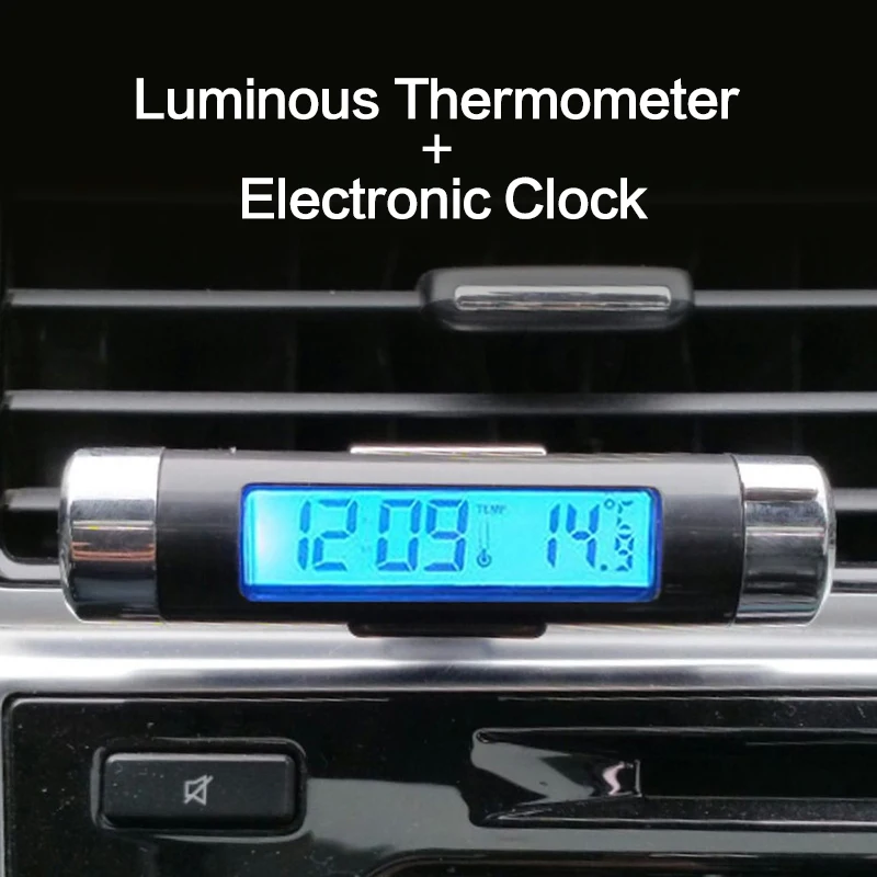 2 In 1 Vehicle Clock Thermometer Car Electronic Clock LCD Luminous Display Digital Watch Calendar Automotive Backlight Clocks Car Clock Car Voltmeter Thermometer Car Clock Thermometer