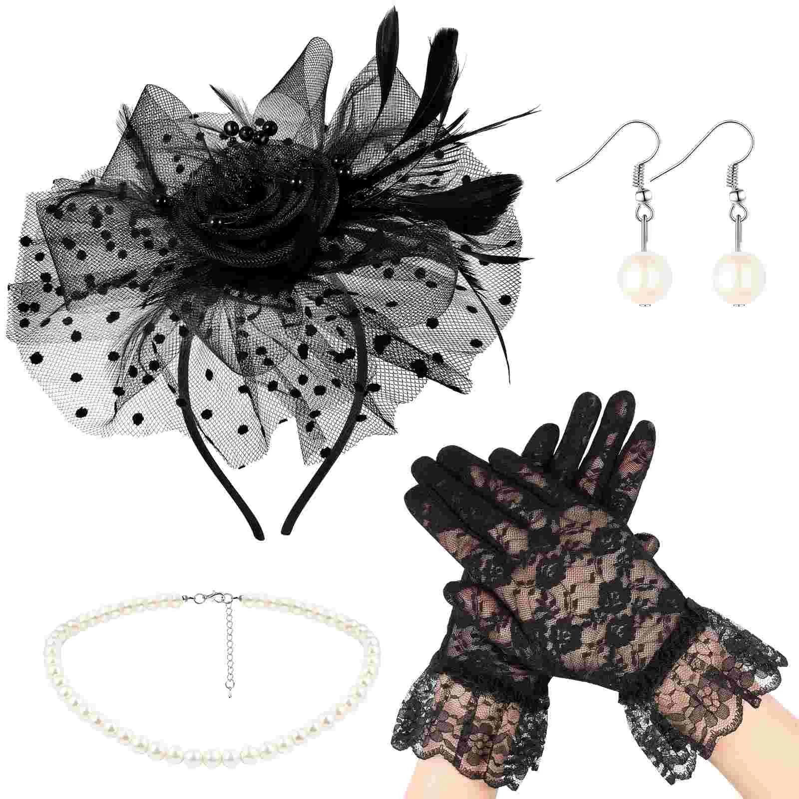 

Gloves Mesh Head Flower Fascinators for Women Tea Party Lace Cosplay Hat Headband Headdress Miss