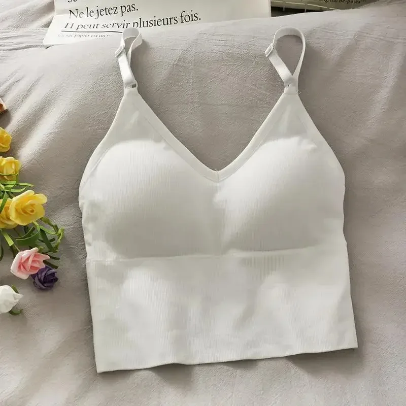 Womens Tops Sexy Tank Top Women Built in Bra Solid Color Camis for Women Crop Top Off Shoulder Sleeveless Camisole - 4