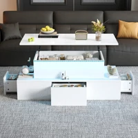 Table basse pliable, avec LED, 4 tiroirs et rangement dissimulé, finition brillante, pour le salon, usage quotidien, MDF – blanc 6