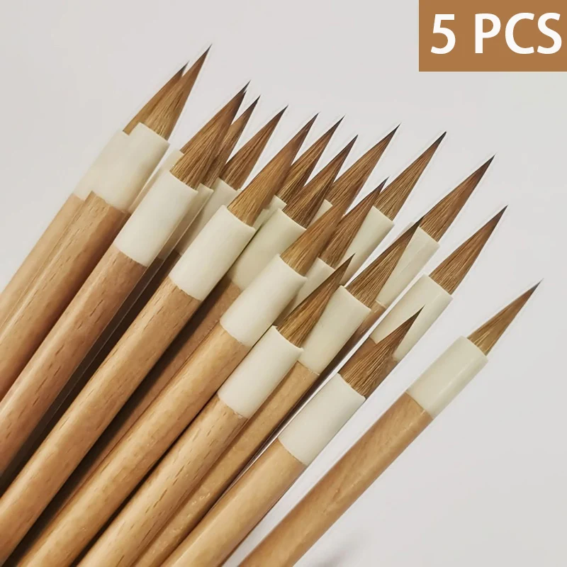 Handmade Calligraphy brush paint brush 5PCS Pens Wooden Handle Weasel Hair Chinese Painting Brush Xiaokai Regular Script Writing