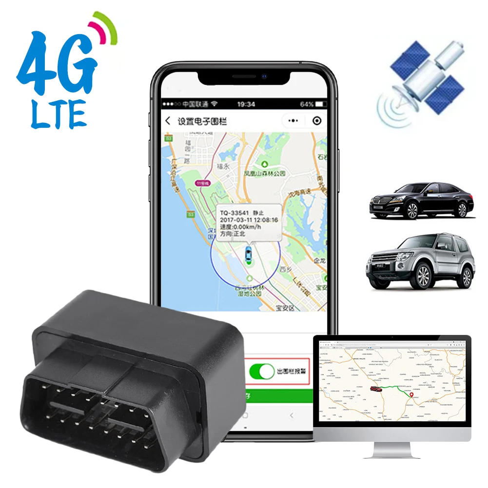 

Car GPS Tracker 2G 4G OBD Anti-Theft Alarm Tracking Device 12V-24V Free APP for iOS Andriod SMS Call Geofence Locator