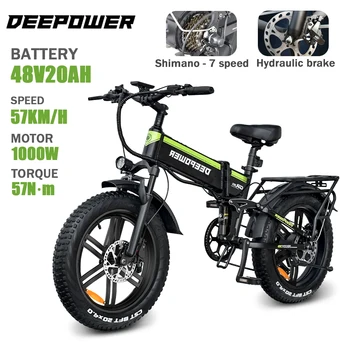 DEEPOWER 2000W Adults Electric Bike Bicycle 48V 20AH 20 Inch Fat Tire Folding Electric E Bikes Mountain Oil Brake 1000W Ebike 8