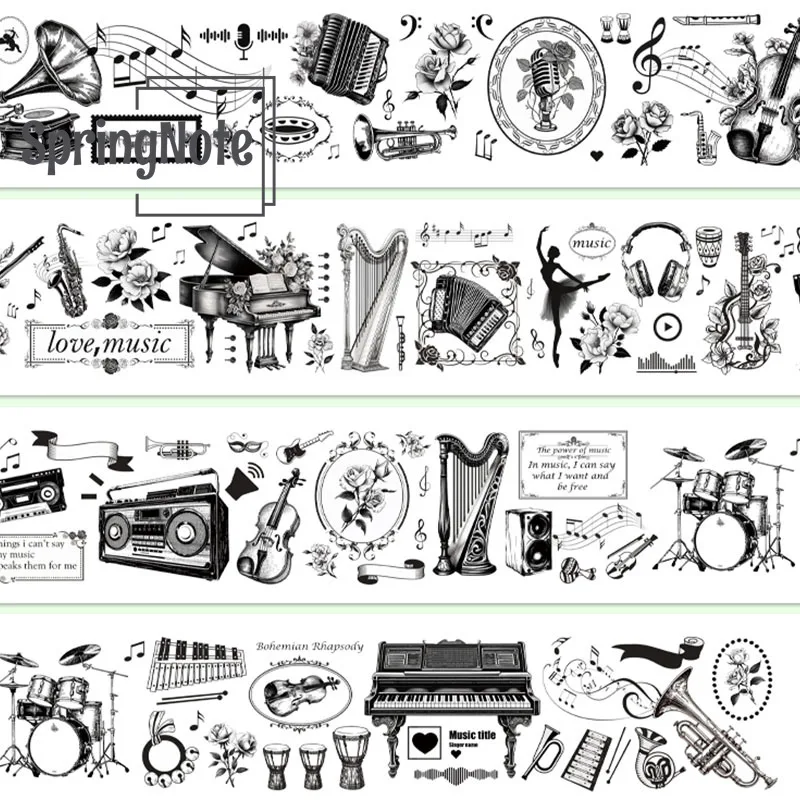 2m/Roll Violin Instrument Flower PET Tape Masking Tape  For DIY Sticker Scrapbooking Journal Collage Material 5