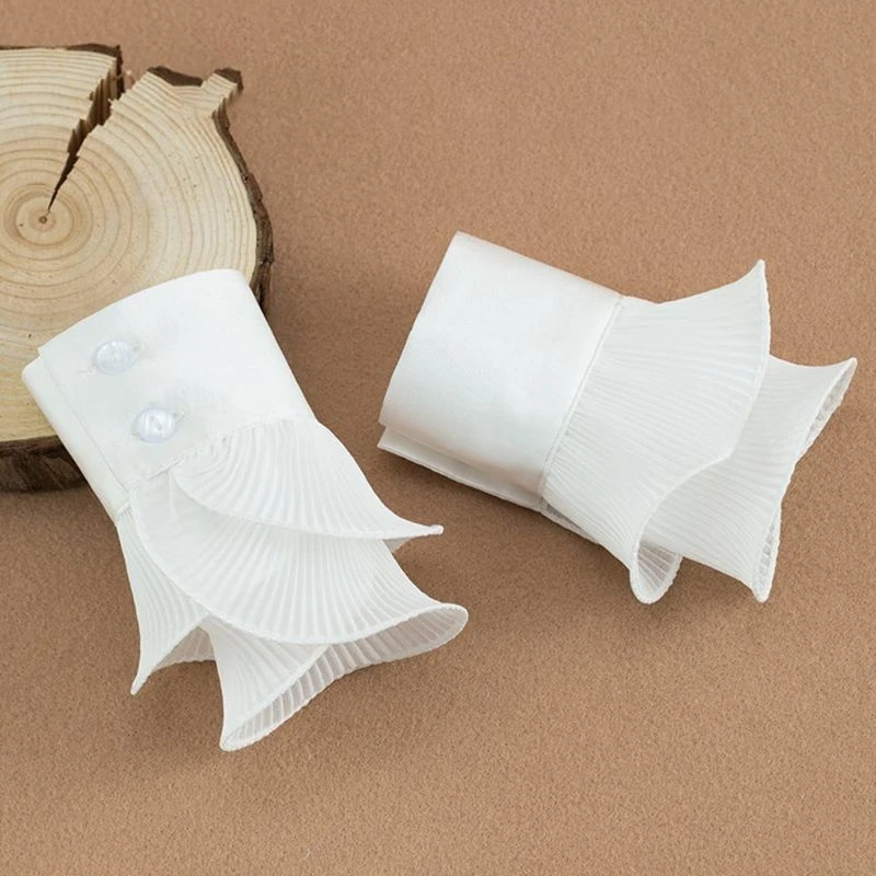 

Detachable Shirt Pleated Flare Sleeve False Cuffs Solid Color Pleated Layered