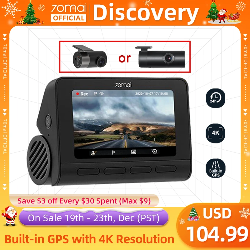 70mai 4K Dash Cam A800S Built-in GPS ADAS 140FOV 70mai Camera Car DVR A800S 24H Parking Monitior Support Rear or Interior Cam