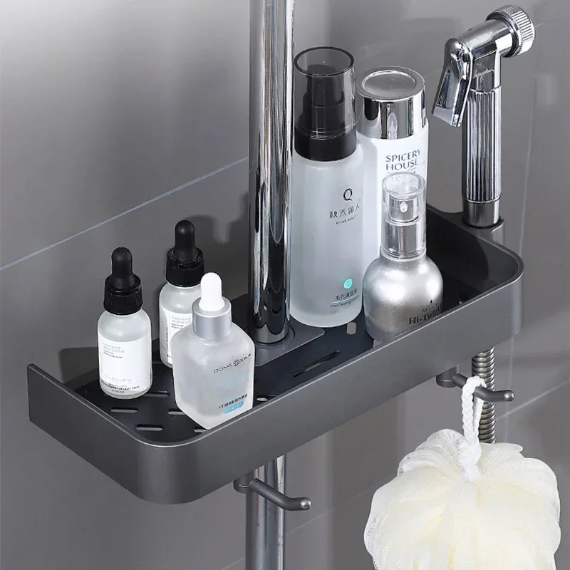Bathtub Storage Rack Shower Rack Storage Rack Household Bathroom Lifting Bracket Non-Punching Toilet Shower Rod Tray Storage Bathroom Accessories