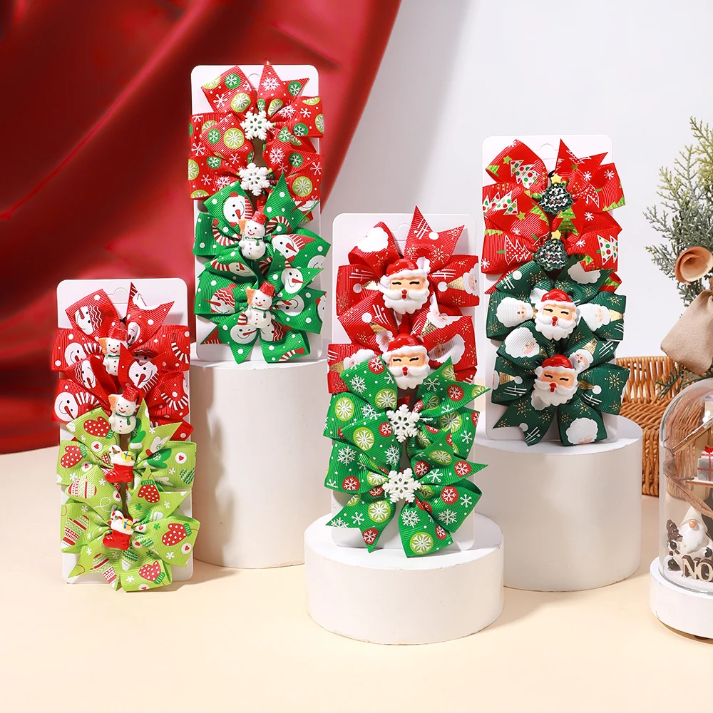 4Pcs 소녀 크리스마스 머리 활 클립 세트 사랑스러운 새해 파티 선물 DIY 머리핀 머리 장식 어린이 헤어 액세서리