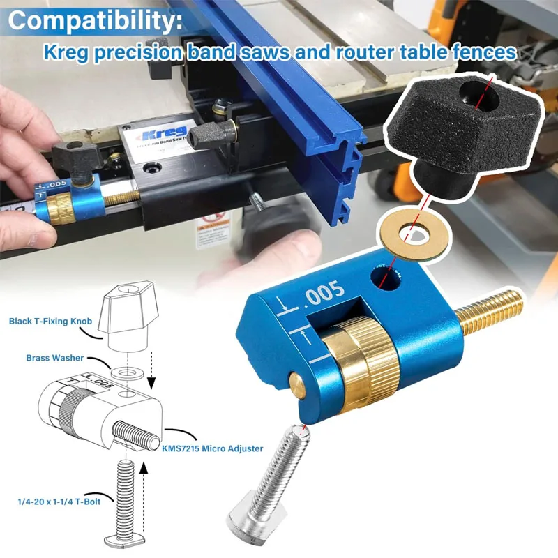 KMS7215 Micro-Adjuster for Kreg Precision Router Table #59575 and for Kreg Precision Band Saw Fence #26186