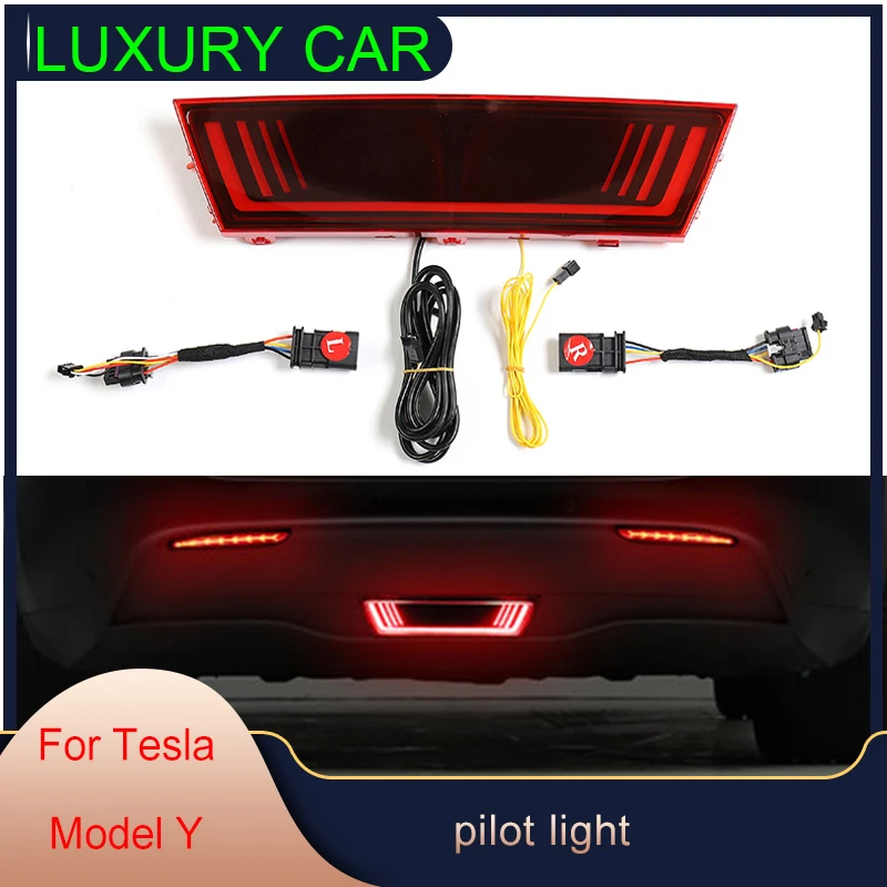 

For Tesla Model Y Exterior Accessories Car Rear Brake Lights Pilot Warning Stop Safety Lamp Turn Signal