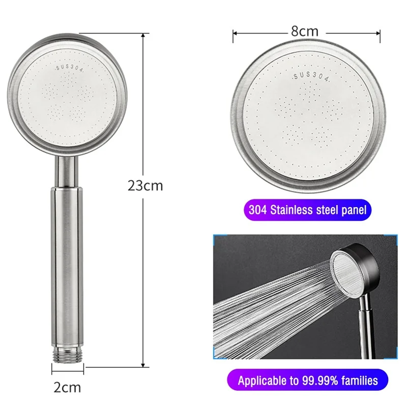 SUS 304 Stainless Steel Bathroom Handheld Shower Head High Pressure Water Saving Sprayer Nozzle Supercharged Rainfall Showerhead 5