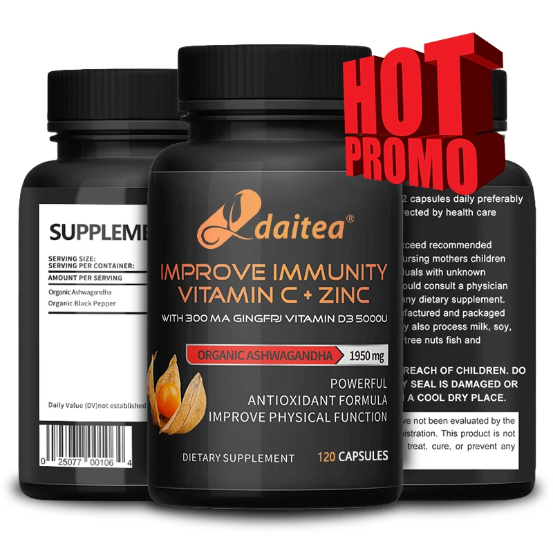 

Daitea Vitamin C & Zinc & Contains Organic Ashwagandha Extract 1950mg, Antioxidant, Improve Body Function