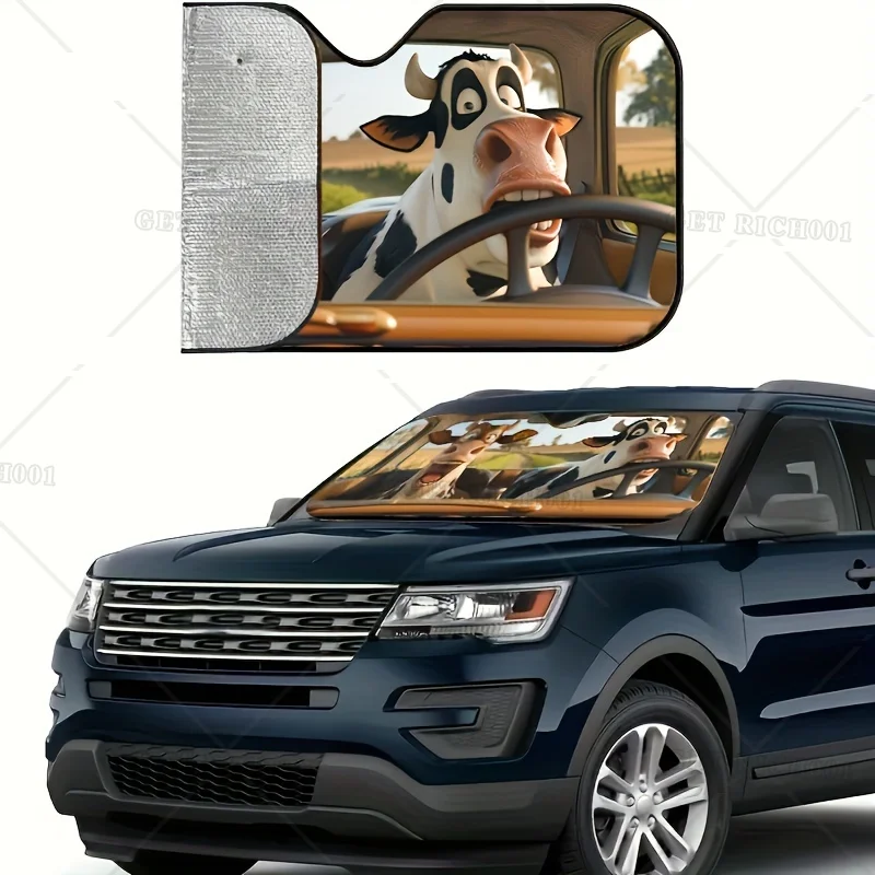 Funny Cow Car Windshield Sun Shade Durable Polyester Foldable Portable Protects Interior From UV Rays car sunshade windshield sunshade windshield sun shade