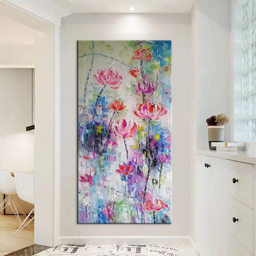 

Mintura,Large Artwork Enchanting Blooming Lotus Floral Wall Arts Picture Living Room Home Decor Handmade Oil Paintings On Canvas