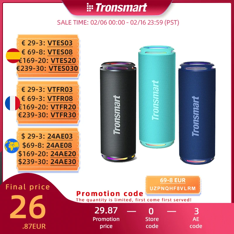 Tronsmart T7 Lite Altoparlante Bluetooth Altoparlante Portatile Con Bassi Migliorati, Bluetooth 5.3, 24 Ore Di Riproduzione, Controllo App, Per Il Cam