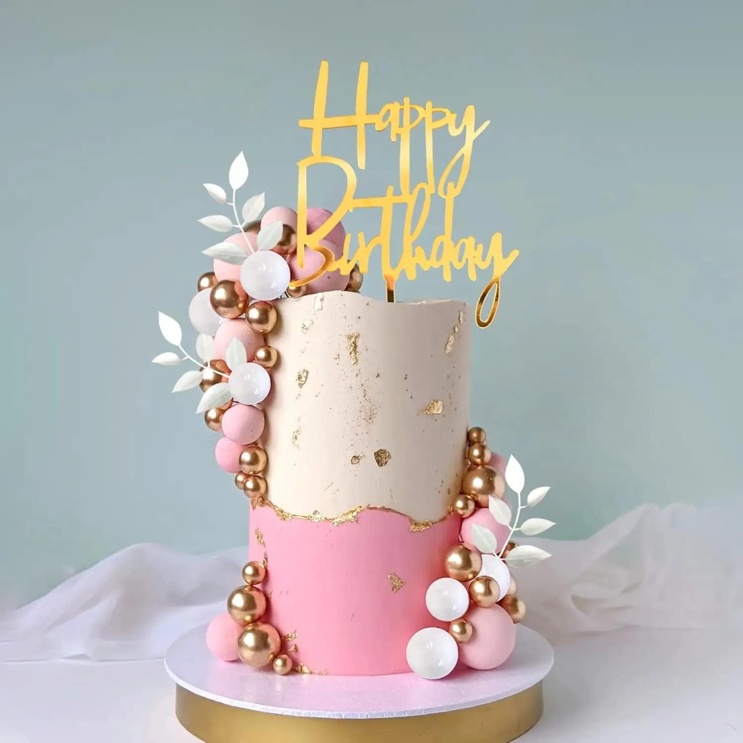 39 Stück Khaki-Kugeln, Tortenaufsatz, Boho-Gras-Kuchenaufsatz, Khaki, Weißgold, Perlenkugeln, alles Gute zum Geburtstag, Kuchendekorationen für Hochzeit – Detail 27