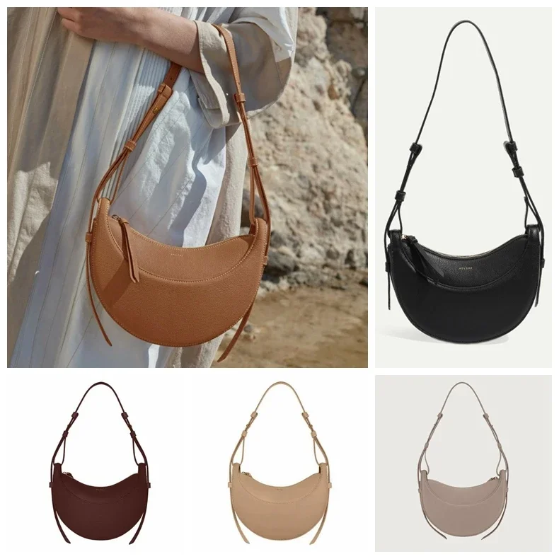 

Bag Solid Chic Shoulder Color Leather Saddle Ladies 8 Bag Bag New Colors Underarm Genuine Handbag Eleganct Crescent Women
