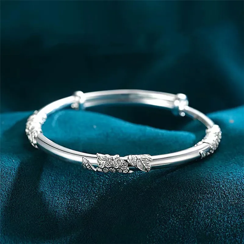 925 Sterling Silver Original Designer Blooming Flowers Bracelets Bangles For Women Fashion Party Wedding Jewelry Adjustable Gift bangle bracelet