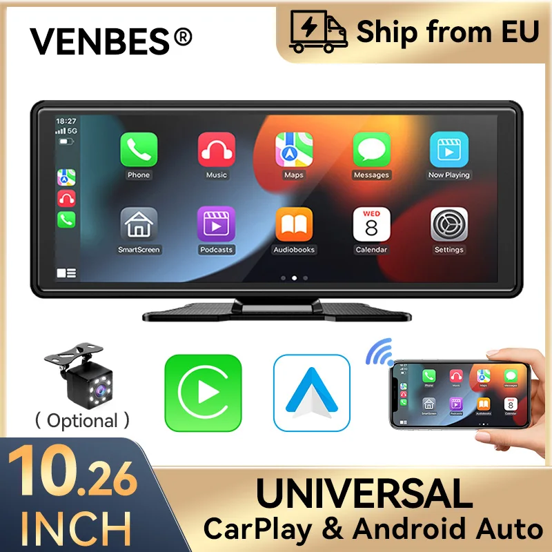 VENBES 10.26 pouces autoradio sans fil CarPlay Android Auto IPS écran tactile lien miroir Bluetooth USB TF Carplay affichage 1