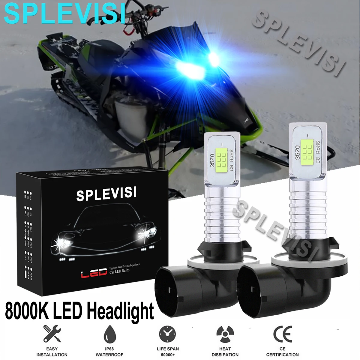 2PCS 8000K Ice Blue 35W LED Headlight Bulbs Kit  For Arctic Cat M5 M6 M7 M8 Firecat 500 600 700 F5 F6 Snowmobiles коляска 2 в 1 carrello ultimo crl 6511 arctic blue chrome