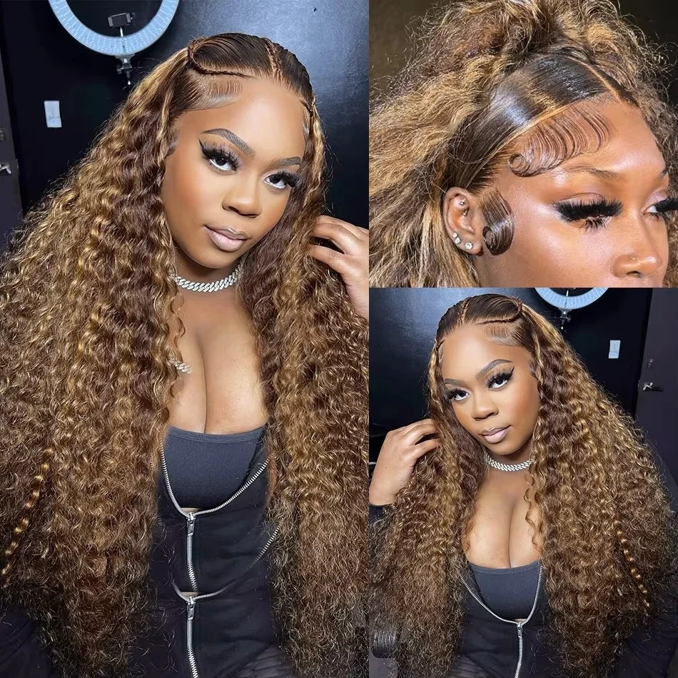 13x4 Highlight Wig Human Hair 13x6 Hd Lace Frontal Wig 40 Inch Curly Wigs Deep Wave Lace Front Wig Pre Plucked With Baby Hair 3